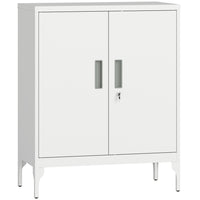 HOMCOM Metal Storage Cabinet with Lock for Home Office - White-Two adjustable shelves with 25 height settings let you fit binders, files, or tall supplies with ease