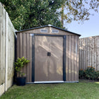 Outsunny 7' x 4' x 6' Garden Storage Shed with Steel Foundation Kit & Double Doors - Brown-Sloped roof prevents moisture and resists bad weather
