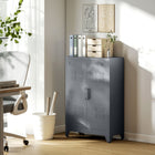 HOMCOM Metal Storage Cabinet with 2 Louvered Doors, Adjustable Shelves - Grey-Magnetic door catch designed for an easy open and close