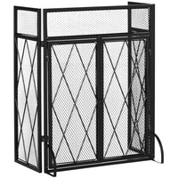HOMCOM 3-Panel Folding Fireplace Screen with Door Fire Spark Guard - Black-Three-panel design can flexibly match fireplaces of different sizes and shapes 
