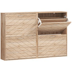 HOMCOM Slim Shoe Storage Cabinet with 4 Flip Drawers for 12 Pairs - Oak-4 flip drawers can store up to 20 pairs of shoes