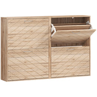 HOMCOM Slim Shoe Storage Cabinet with 4 Flip Drawers for 12 Pairs - Oak-4 flip drawers can store up to 20 pairs of shoes