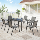 Outsunny 7 Pieces Outdoor Dining Set for 6 with Stackable Chairs - Light Grey-5 mm tempered glass tabletop provides strong, robust, safe daily use