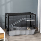 PawHut 23" H 3-Tier Small Pet Cage with Food Dish, Water Bottle and Ramps - Grey-Consist of upper metal frame and removable plastic base 