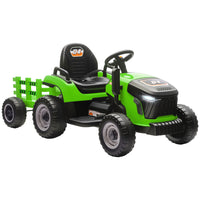 Qaba 12V Kids Ride On Tractor with Trailor and Remote Control - Green-Detachable trailer allows transport of items, boosting role-play and storage 