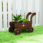 Outsunny Wooden Wagon Planter Box-Spacious planter box with drainage holes provides ample room for plant growth
