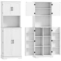 HOMCOM 71.5" H Tall Pantry Cabinet with Spice Racks - White-Two cabinets and a spacious countertop for versatile storage 