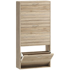 HOMCOM Slim Shoe Storage Cabinet with 3 Flip Drawers for 12 Pairs - Oak-3 flip drawers can store up to 12 pairs of shoes