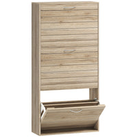 HOMCOM Slim Shoe Storage Cabinet with 3 Flip Drawers for 12 Pairs - Oak-3 flip drawers can store up to 12 pairs of shoes