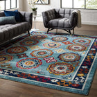Modway Entourage Odile Distressed Floral Moroccan Trellis Area Rug - 8 ft W x 10 ft L - Blue Red Orange Yellow-Tight Low Pile Weave