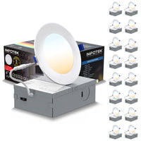 ShoppingAll Impotek 4" 5 CCT LED Recessed Ceiling Light with Junction Box - 2700K/3000K/3500K/4000K/5000K - Dimmable IC Rated ETL Energy Star Listed 9W 800LM - RCL1-9W4IN (Pack of 16)-Exceptional Brightness & Adjustable Dimming - Illuminate your space with the pinnacle of LED technology. Our recessed ceiling light boasts superior lumens for unparalleled brightness while maintaining energy efficiency at just 9 Watts for 800 lumens. Experience smooth dimming from 5% to 100%, ensuring compatibility with a wide