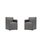 Manhattan Comfort Anna Square 22.83" Modern Faux Leather Upholstered Dining Armchair - Pewter - Set of 2-Modern Dining Armchair for Dining Room and Task Use. Set of 2