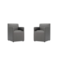 Manhattan Comfort Anna Square 22.83" Modern Faux Leather Upholstered Dining Armchair - Pewter - Set of 2-Modern Dining Armchair for Dining Room and Task Use. Set of 2