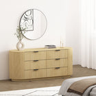 Manhattan Comfort Olivia 71.3" Modern Double Dresser - Natural Oak/Black-Features a Natural Oak Wood Grain Finish with Ribbed Texture.