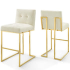 Modway Privy Gold Stainless Steel Performance Velvet Bar Stool - Gold Ivory - Set of 2-Glam Deco Bar Stool Set of 2