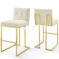 Modway Privy Gold Stainless Steel Performance Velvet Bar Stool - Gold Ivory - Set of 2-Glam Deco Bar Stool Set of 2