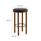 Modway Fable Boucle Fabric Bar Stools - Walnut Charcoal - Set of 2-Round Padded Seat