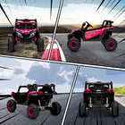 Qaba 12V Battery Powered Electric UTV with Slow Start - Pink-4-wheel suspension and powerful motors keep a smooth ride on various terrains 