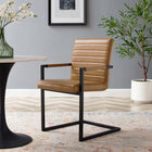 Modway Savoy Vegan Leather Dining Chairs - Tan - 2 Pack-Powder-Coated Metal Sled Base