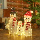 Outsunny Light Up Christmas Snowman Family 3-Piece Set with LED Lights - White-Powder-coated steel frame resists rust and wear 