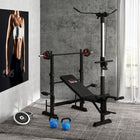 Soozier Adjustable Weight Bench with Pulley System-Detachable lat pulldown machine enhances muscle building and sculpting
