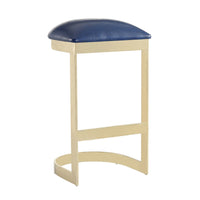 Manhattan Comfort Aura 16.54" Modern Faux Leather Upholstered Bar Stool - Blue and Polished Brass-Modern Backless Barstool Perfect for Elegant Bar and Kitchen Use