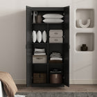 Manhattan Comfort Cornelia 29.61" Modern 7-Shelf Storage Closet - Black-90° open door design with European soft-close hinges for smooth, quiet use