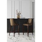 Manhattan Comfort Fifth Avenue 19" Traditional Faux Leather Upholstered Bar Stool - Bronze and Walnut - 3 Pack-Frame Made of Solid Beech Wood with Rich Walnut Finish
