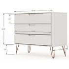 Manhattan Comfort Rockefeller Mid-Century Modern Bedroom Dresser 3-Piece Set - Off White-Recommended for up to a 65" TV.