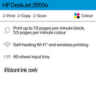 HP DeskJet 2855e Wireless All-in-One Colour Inkjet Printer, Scanner, Copier with 3 months of free ink-Colour printing, copy, scan, and a 60-sheet input tray