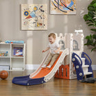 Qaba 5-in-1 Kids Slide with Basketball Hoop, Climber, Telescope and Storage Basket - Orange-Slide features acceleration, deceleration and buffer zones for safe sliding 