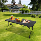 Homy Casa 6 ft Wood-Grain Portable Plastic Foldable Table with 4 adjustable Heights- Black-The black wood-grain top gives a clean modern look