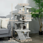 PawHut 53" Large Condo Cat Tree Tower - Grey-Equipped with ladders for cat to climb up and down, hanging toys for added fun 
