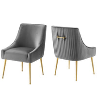Modway Discern Pleated Back Upholstered Performance Velvet Dining Chair - Grey - 2 Pack-Dining Room or Accent Chair Set of 2