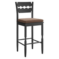 Modway Jax Oak Wood Bar Stool With Wavy Razor Back and Cushion - Black Cocoa-Solid Oak Bar Stool