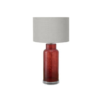 Monarch Specialties 28" H Contemporary Table Lamp - Red Glass / Grey Shade-This contemporary, 28"h table lamp features a textured, translucent red glass body on a clear acrylic base and topped with a sophisticated grey fabric shade, making it a stylish accent in a living room, bedroom, or home office space