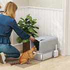 PawHut Stainless Steel Cat Litter Box with Removable Lid & Scoop - Grey-Built-in sand filter and snap connections keep litter contained in this cat litter box 