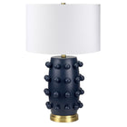 Hudson&Canal Farrington 26" Tall Ceramic Table Lamp with Fabric Shade - Matte Navy/White-Modern design for your living room, workspace, or bed side table