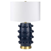Hudson&Canal Farrington 26" Tall Ceramic Table Lamp with Fabric Shade - Matte Navy/White-Modern design for your living room, workspace, or bed side table