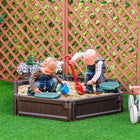 Outsunny Outdoor Kids Hexagon Sandbox with Cover - 47.2" - Brown-Can be changed into different shape, such as hexagon or rectangle 