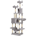 PawHut 81" Large Cat Tree with Scratching Posts, Condos and Beds - Light Grey-Large, tall cat tree accommodates 1-3 cats comfortably 