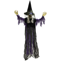 Outsunny 6' Animated Hanging Witch Halloween Decoration-Life-sized 72" (183 cm), realistic witch design adds a spooky focal point to your decor 