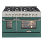Kucht 48" KNG Series Pro Style Propane Gas Range - Stainless Steel/Green-This professional-class range features two 20,000-BTU dual burners with simmer, two 12,000-BTU burners, two 9,000-BTU burners, and two 6,000-BTU burners