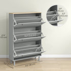 HOMCOM Shoe Cabinet with 3 Flip Drawers for 24 Pairs - Grey-Compact design suitable for small areas
