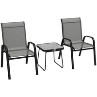 Outsunny 3-Piece Patio Bistro Set with Stackable Chairs and Square Table - Light Grey-3-piece set with a compact design that fits small balconies 