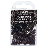 JAM Paper Colourful Push Pins - Black - 100 Pack-Plastic Head Thumb Tacks | Colour: Black