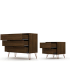 Manhattan Comfort Rockefeller Mid-Century Modern Dresser and Nightstand Set - Brown-Option to Fit up to a 32" TV Stand, with a 11 Lb. Shelf Capacity Per Shelf.