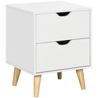 HOMCOM Modern Nightstand with 2 Drawers and Wood Legs - White-Modern style highlights to your home décor