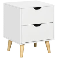 HOMCOM Modern Nightstand with 2 Drawers and Wood Legs - White-Modern style highlights to your home décor