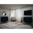 Manhattan Comfort Rockefeller 35.24" Mid-Century Modern 3-Drawer Dresser 2-Piece Set - Tatiana Midnight Blue-Choose Your Handle Design When the Product is at Your Home! Option for Cut-Out Edge Handle, or Flush Design Look.